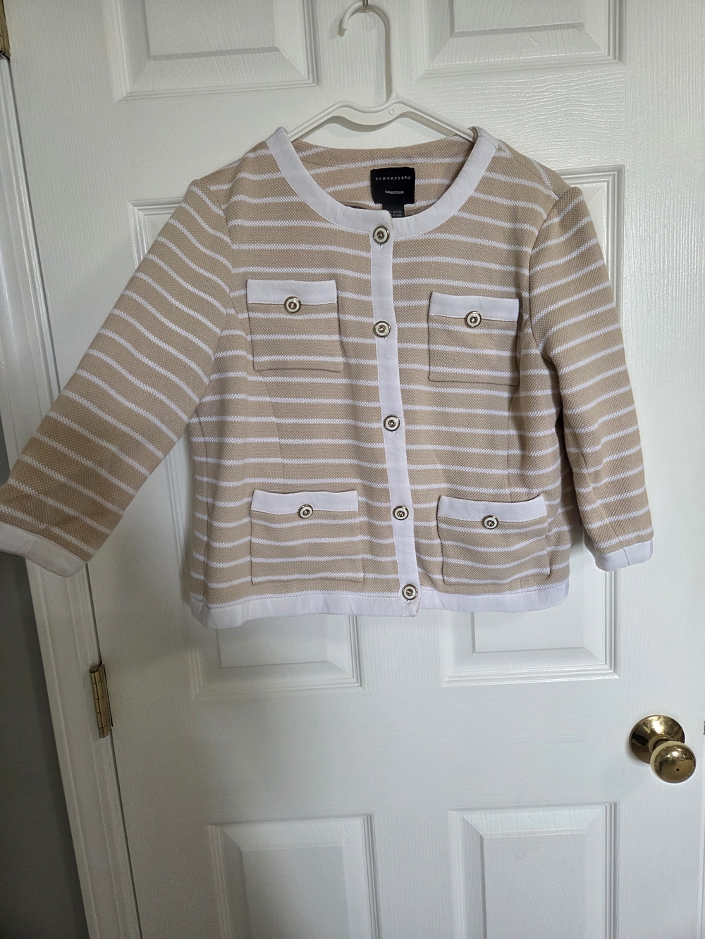 Doncaster Beige & White Striped Knit Cardigan